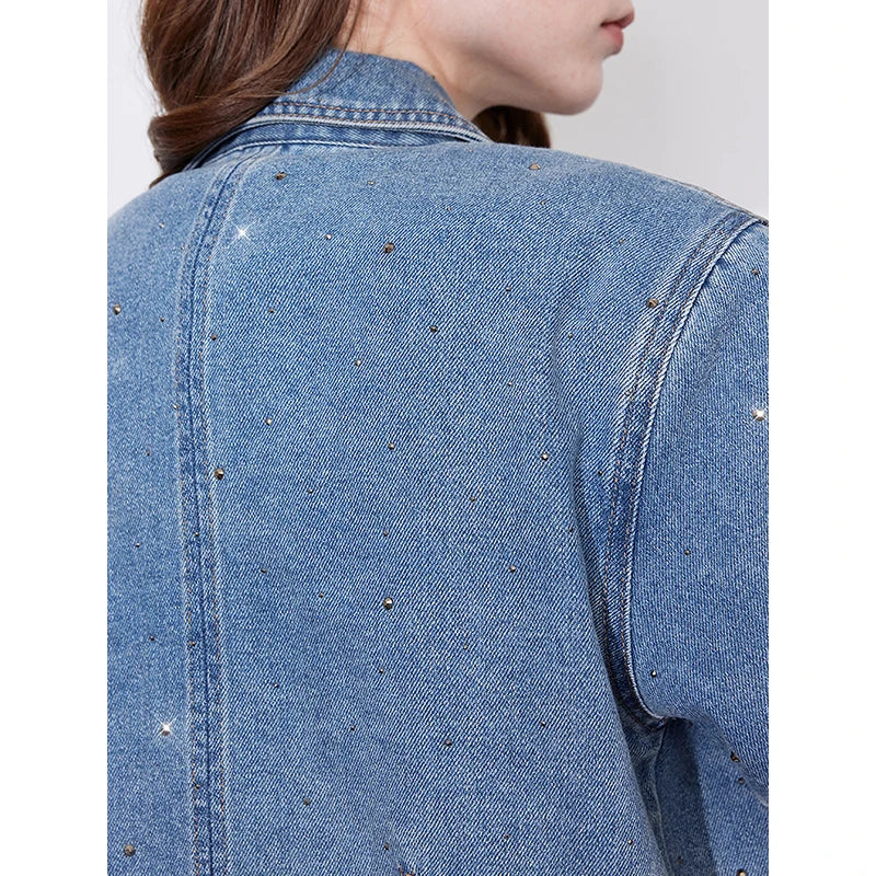 Rhinestone Short Sleeve Denim Jacket
