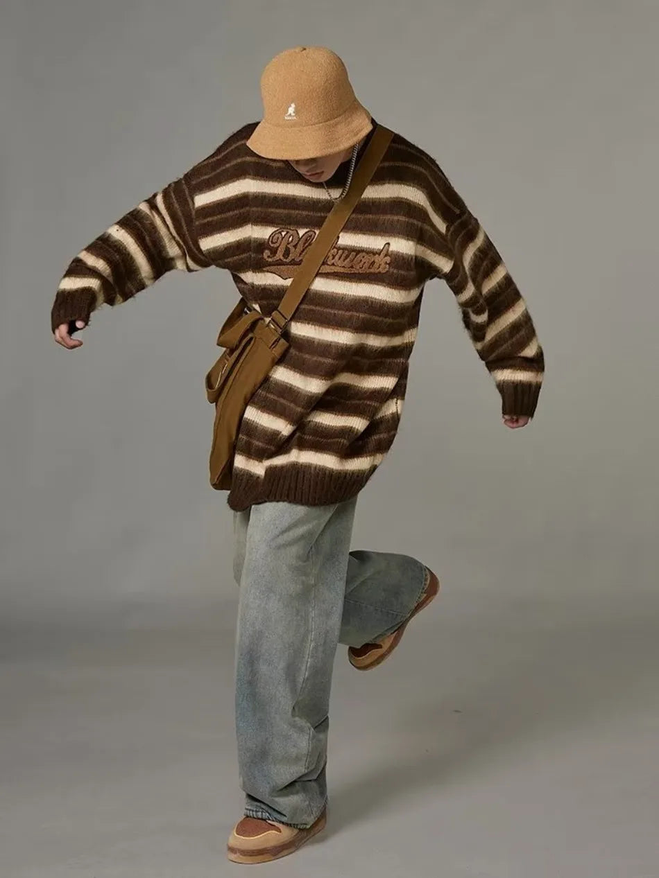 Vintage American Style Striped Knitted Sweater