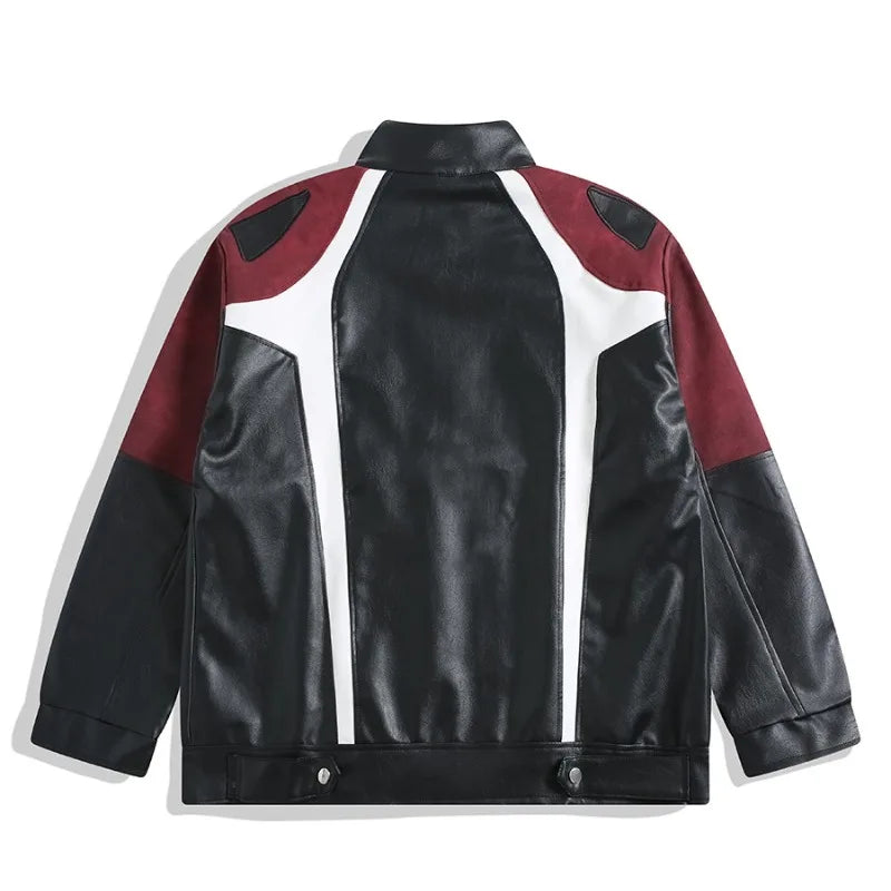 Vintage Patchwork Leather Jacket with Zipper