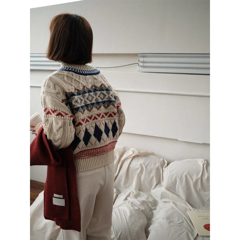 Cozy Vintage Christmas Argyle Knit Cardigan