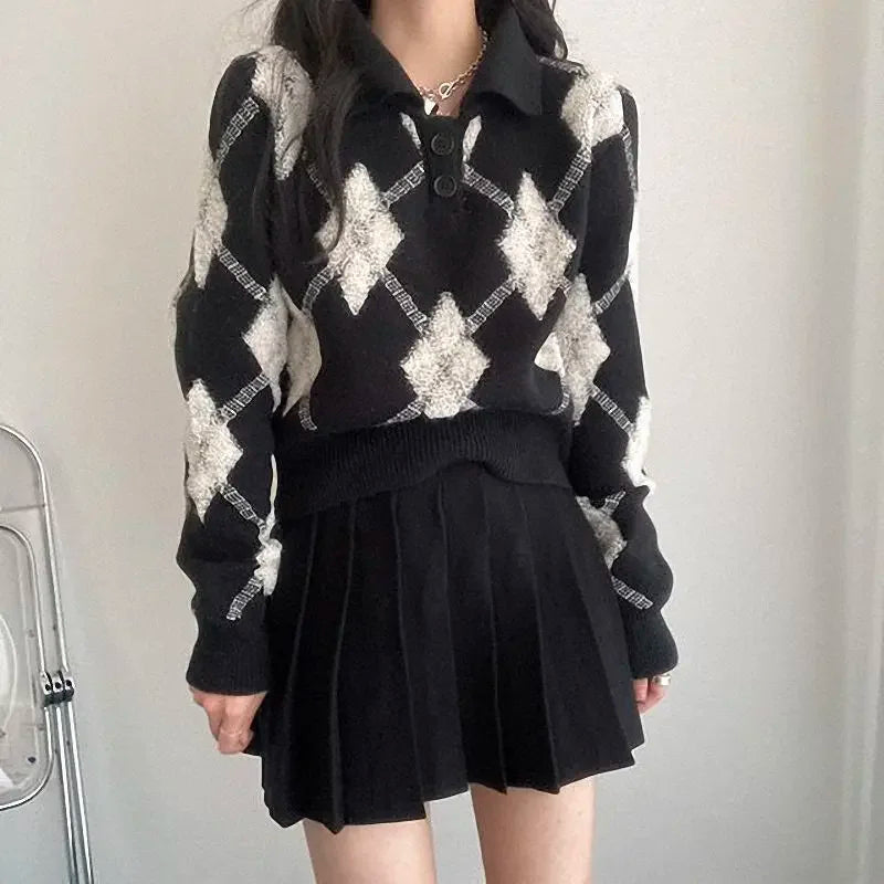 Vintage Turn Down Collar Ulzzang Sweater