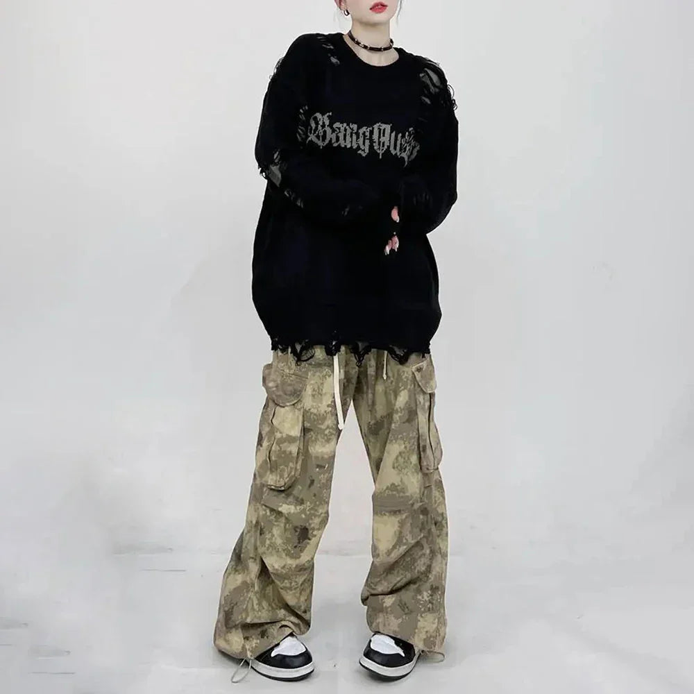 Gothing Retro Destruction Style Round Neck Sweater