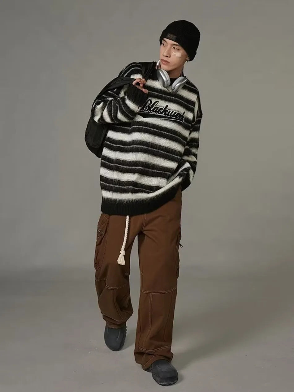 Vintage American Style Striped Knitted Sweater