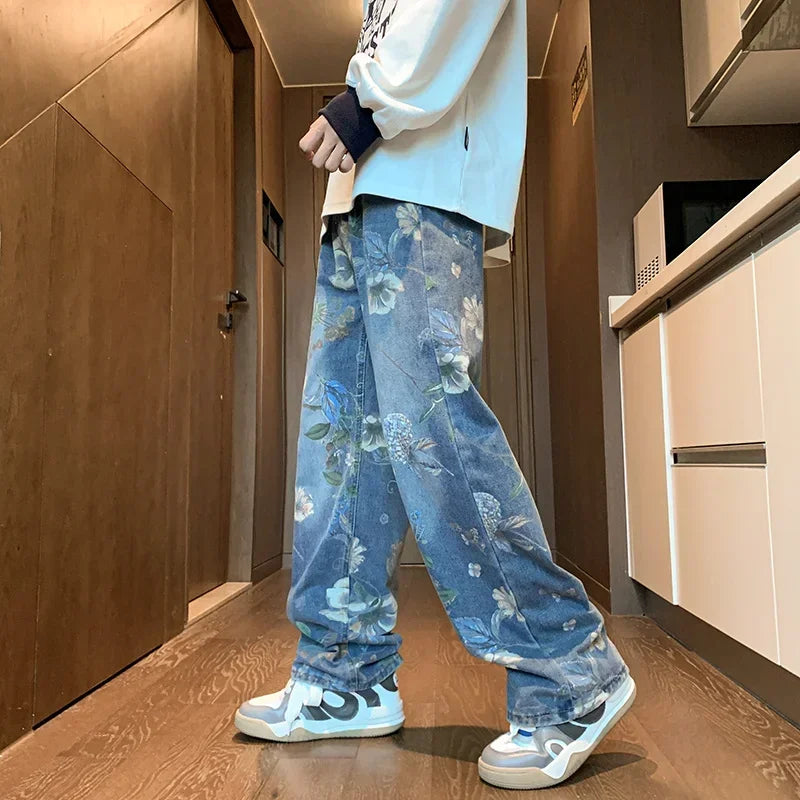 Floral Wide-Leg Jeans