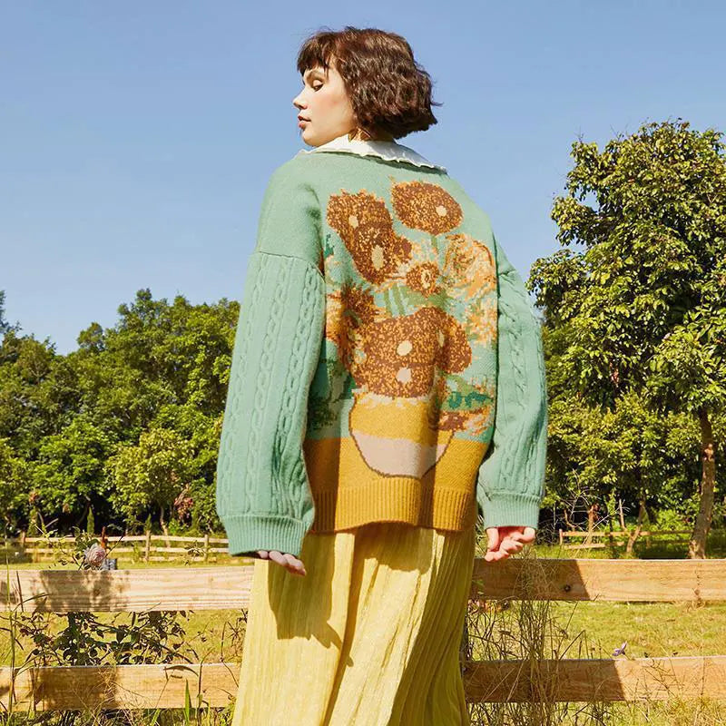 Floral Pattern Cardigan Sweater