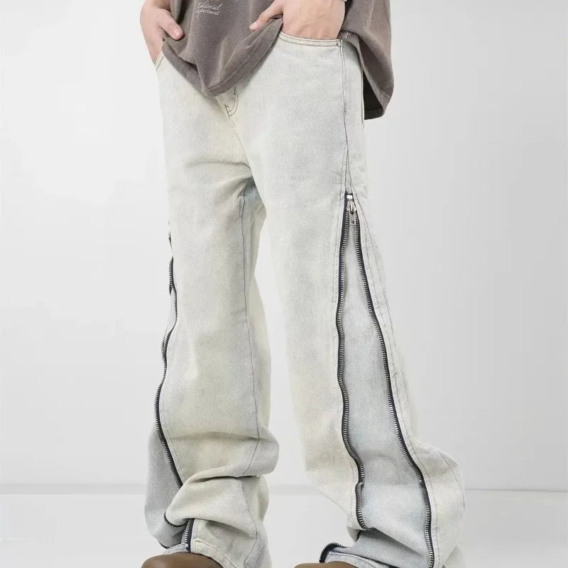 Wide Zipper Wide-leg Jeans