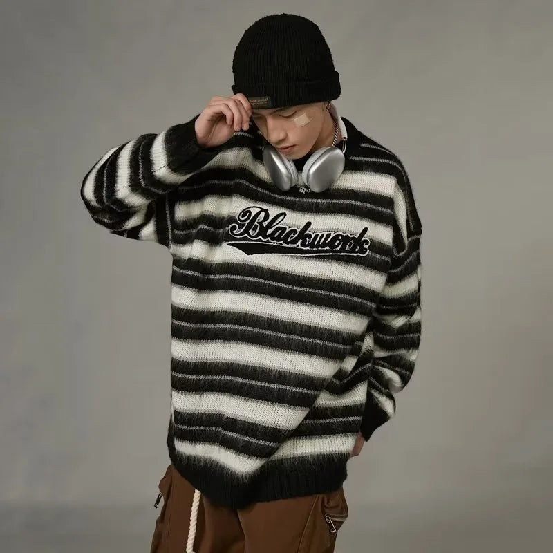 Vintage American Style Striped Knitted Sweater