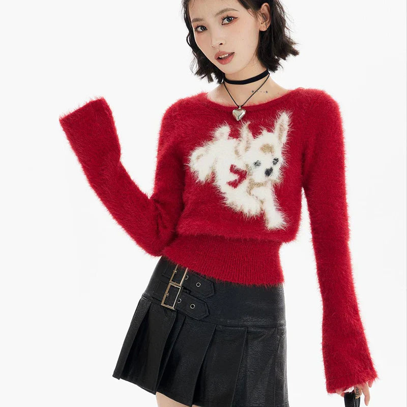 Hand Painted Red White Christmas Sweater
