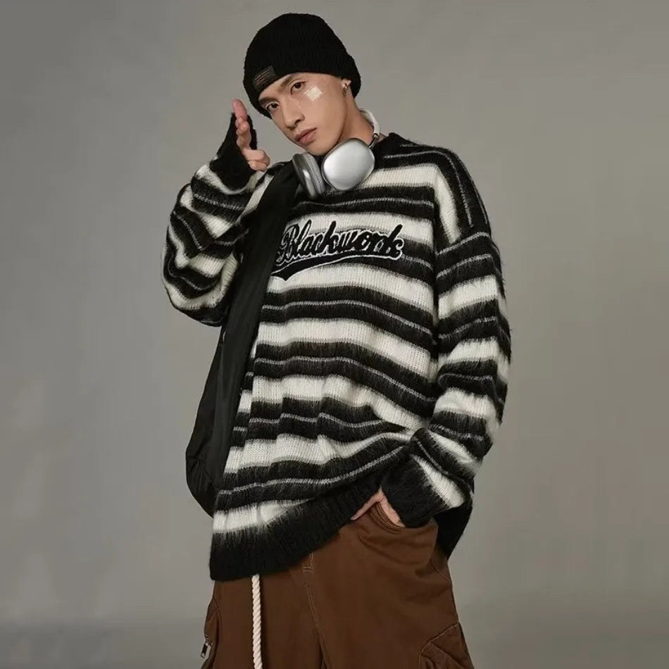 Vintage American Style Striped Knitted Sweater
