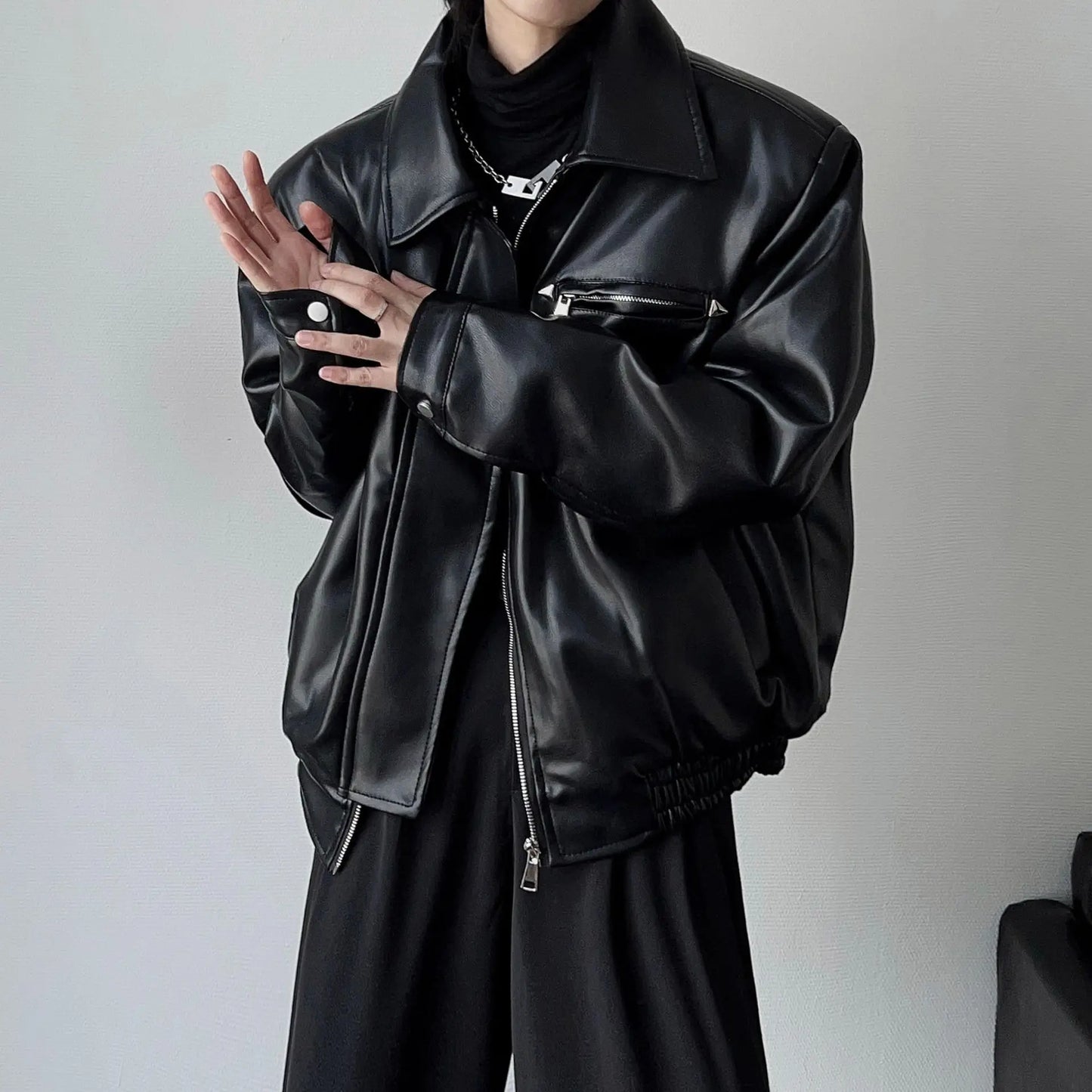 Stylish American Biker PU Zipper Leather Jacket