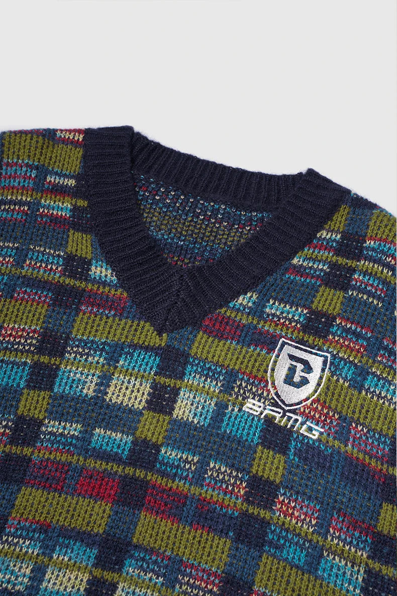 Checkered V-Neck Sweater