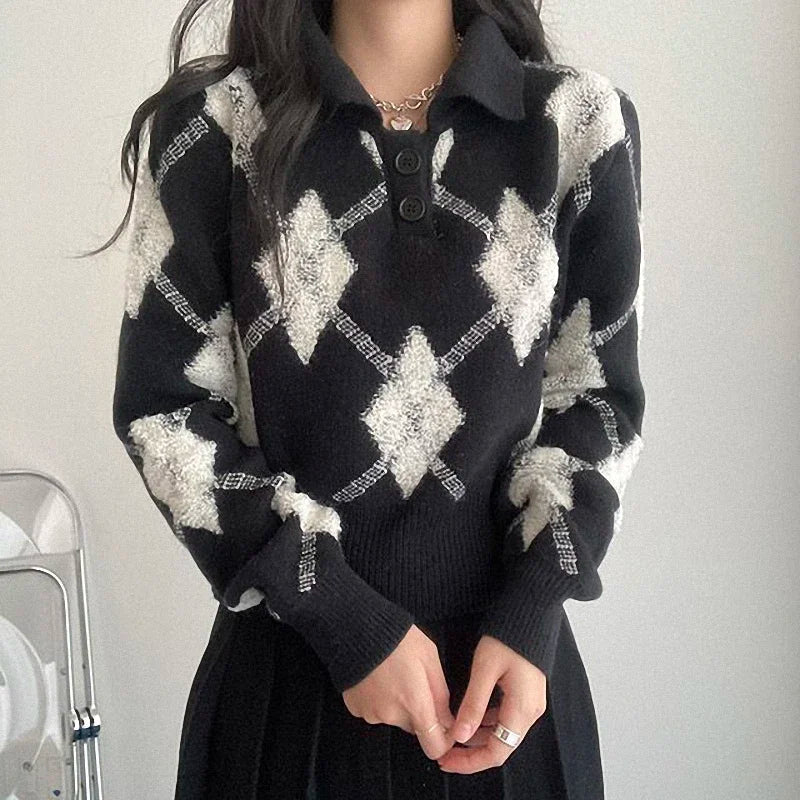 Vintage Turn Down Collar Ulzzang Sweater
