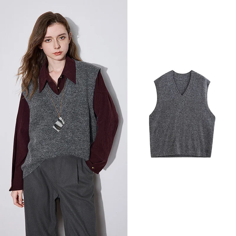 Warm Alpaca Wool V-Neck Sleeveless Sweater