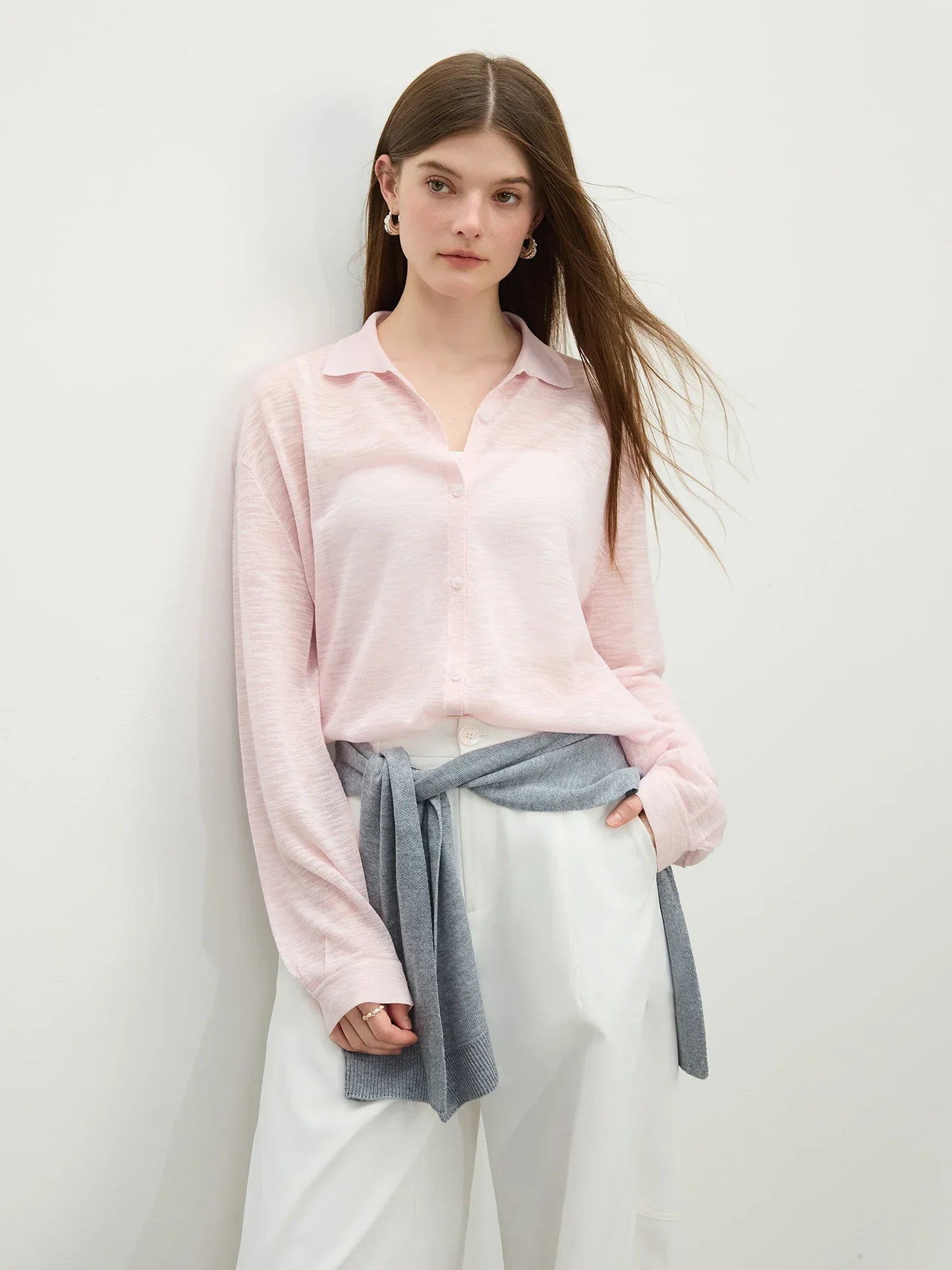 Women Classic Retro Soft Bamboo Linen Knitted Cardigan