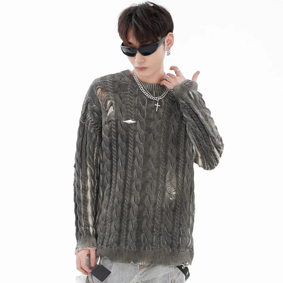 Distressed Cable Knit Sweater
