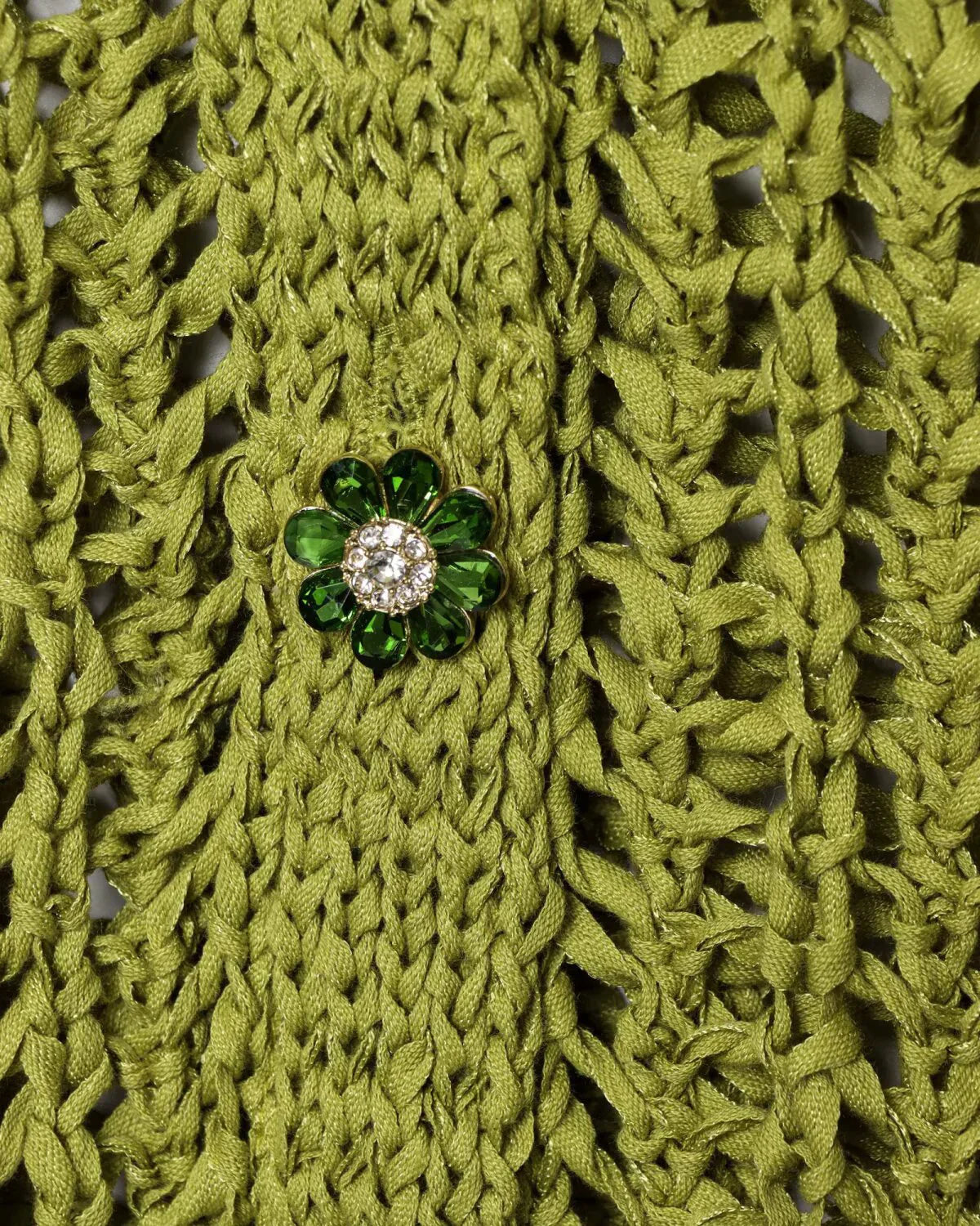 Green Mesh Embellished V-Neck Knit Cardigan