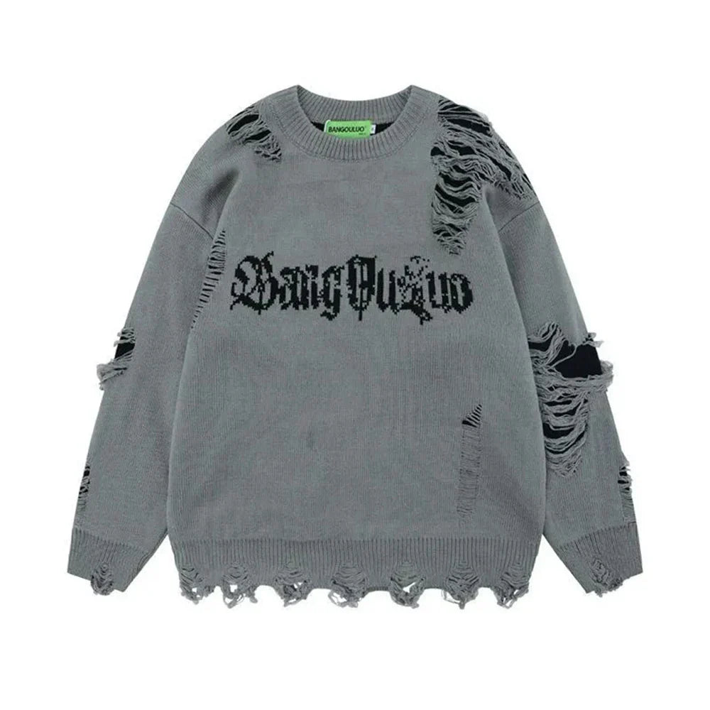 Gothing Retro Destruction Style Round Neck Sweater