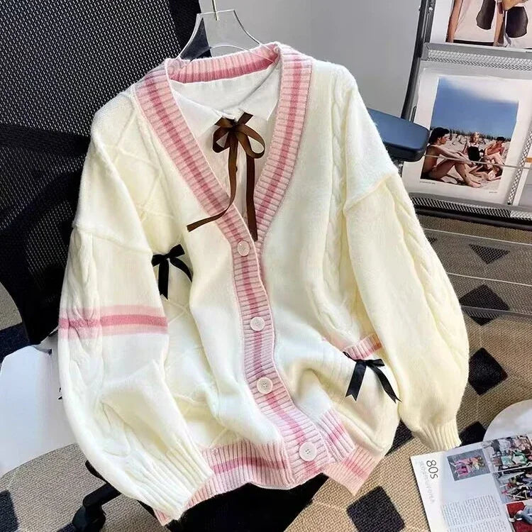 Kawaii Bow Knitted Cardigans