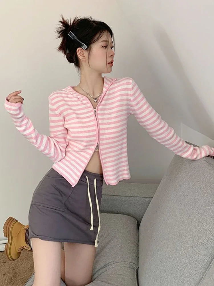 Y2K Pink Striped Vintage Aesthetic Sweater