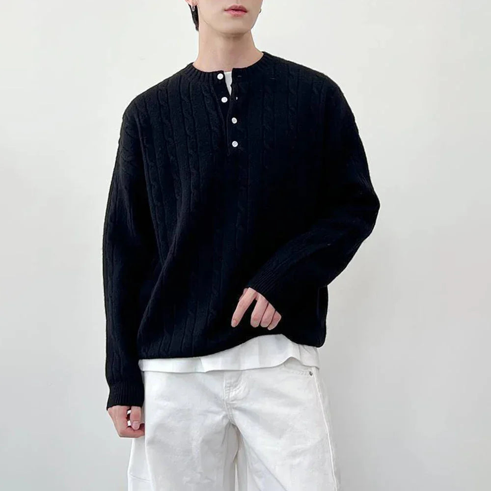Premium Casual Henley Cable Knit Sweater
