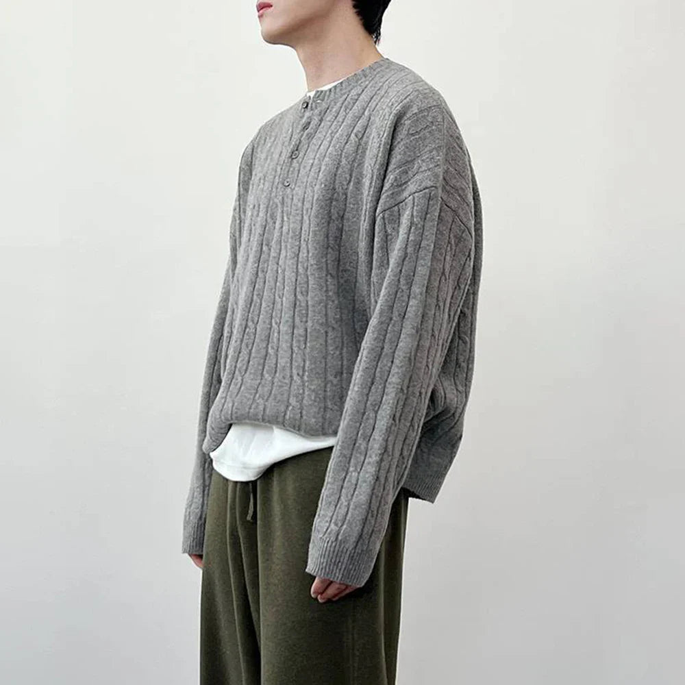 Premium Casual Henley Cable Knit Sweater