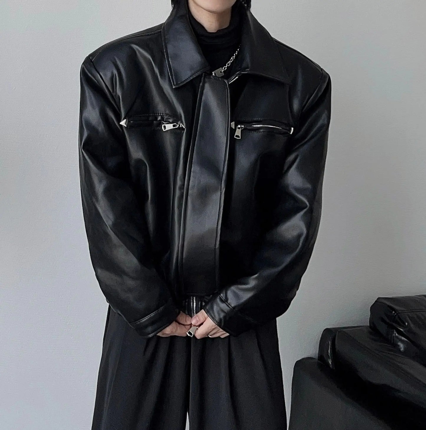 Stylish American Biker PU Zipper Leather Jacket