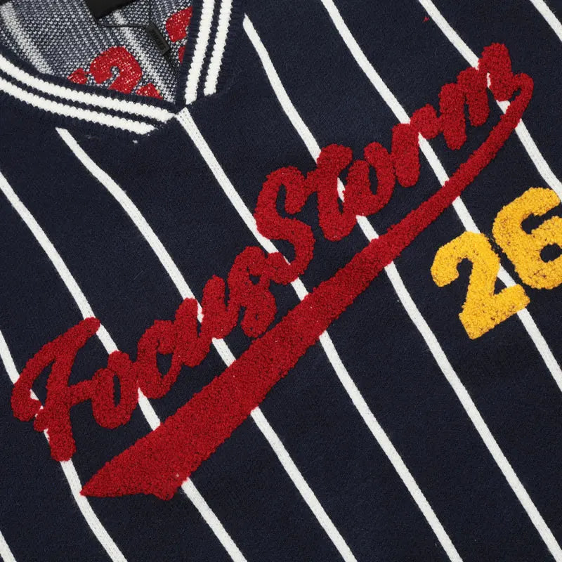 Retro Embroidered Striped Knitted Sweater