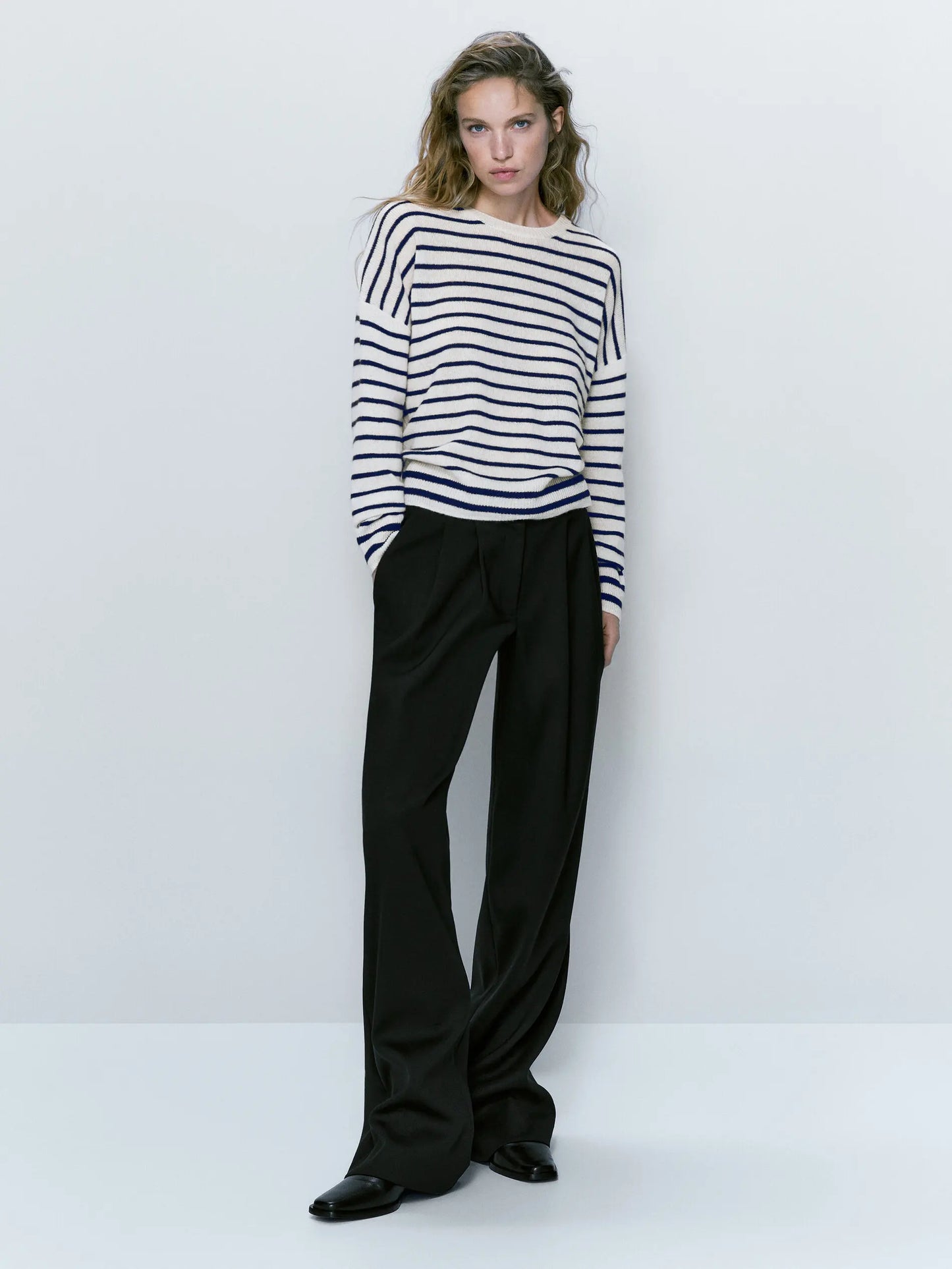 Women Retro Ethereal Stripe Crew Neck Sweater