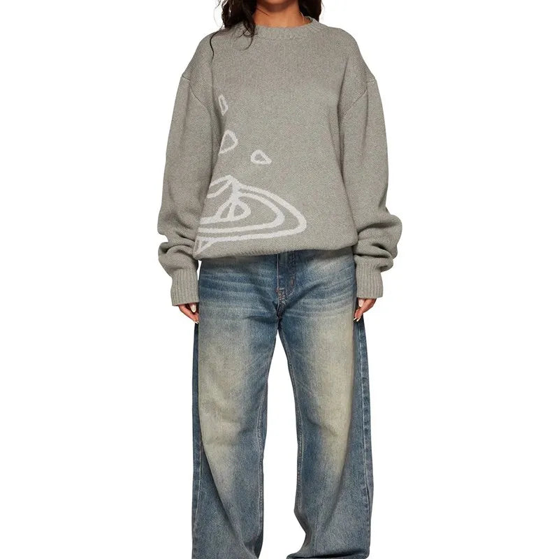 Abstract Patterned Gray Sweater