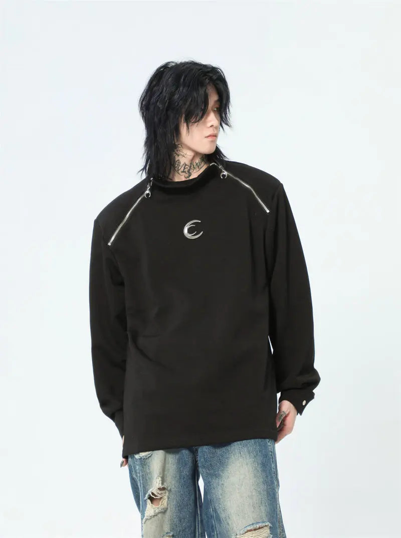 Streetwear Casual Zipper Shoulder Pads Sweatshirt
