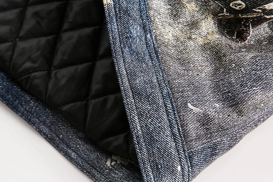 Abstract Chain Detail Denim Jacket