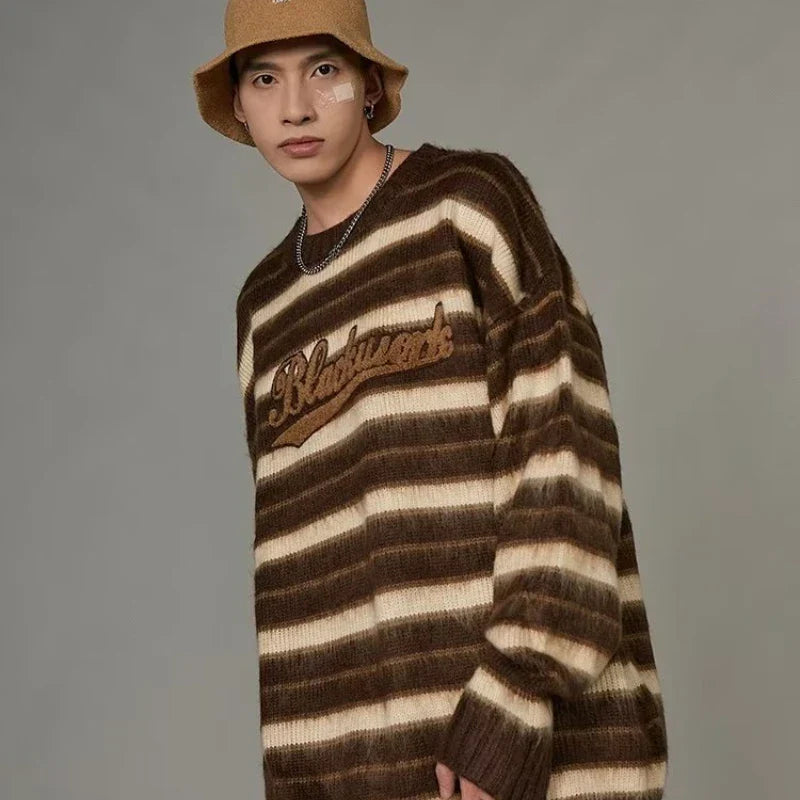 Vintage American Style Striped Knitted Sweater