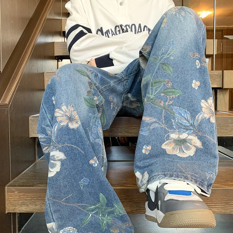 Floral Wide-Leg Jeans
