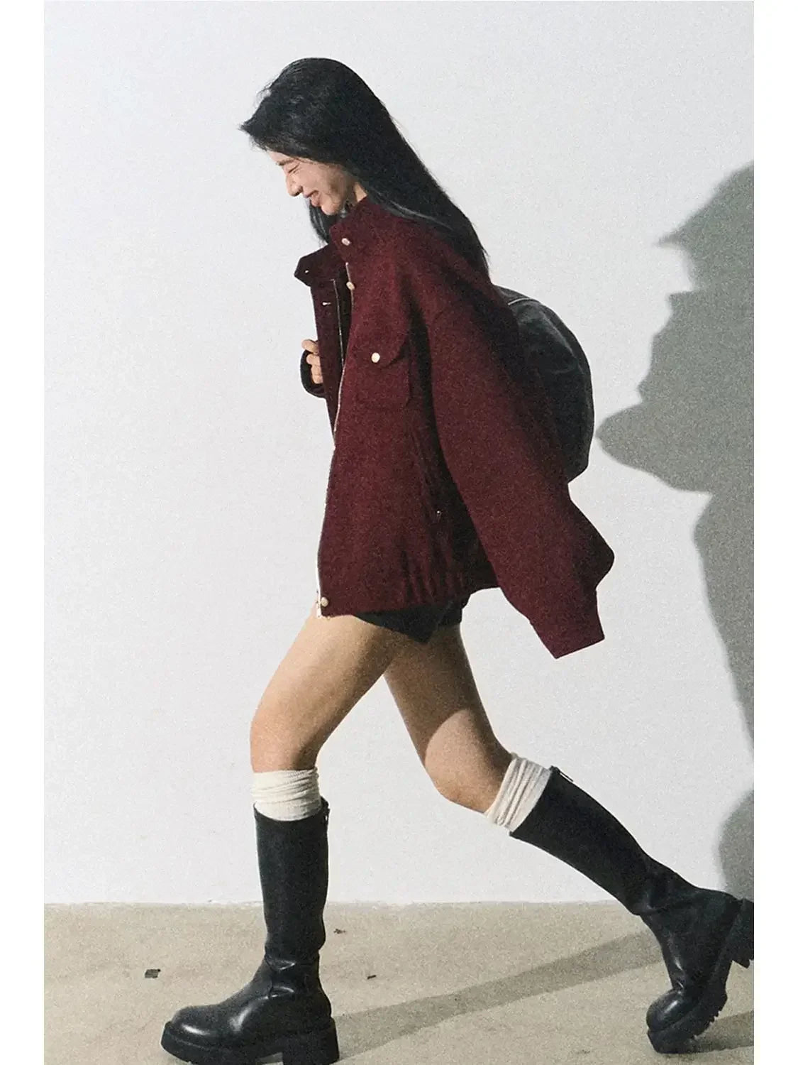 Red Woolen Commuting Baseball Jacket