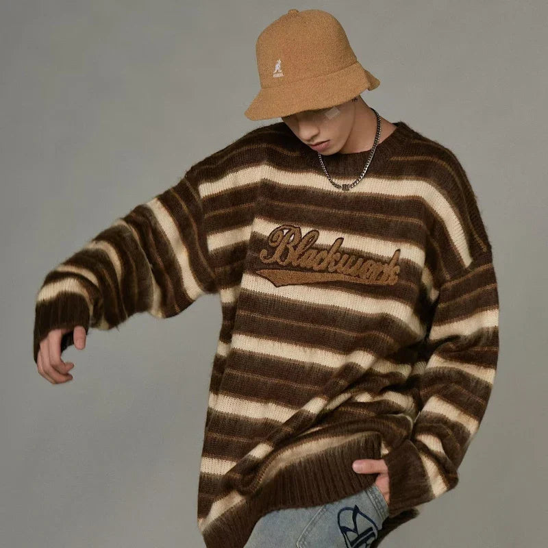 Vintage American Style Striped Knitted Sweater