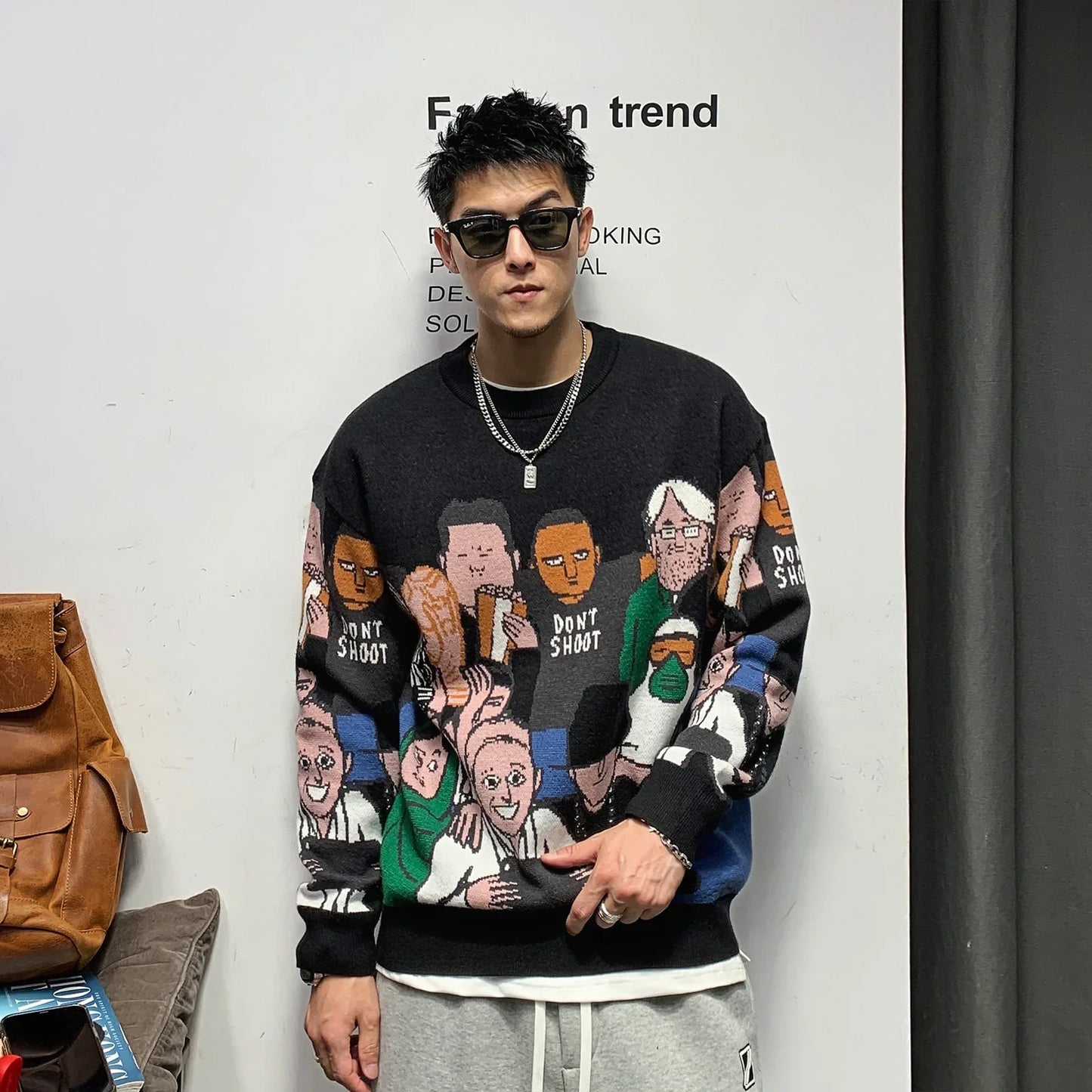 Cozy Patchwork Rabbit O Neck Sweater