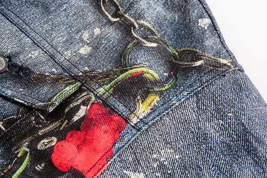 Abstract Chain Detail Denim Jacket