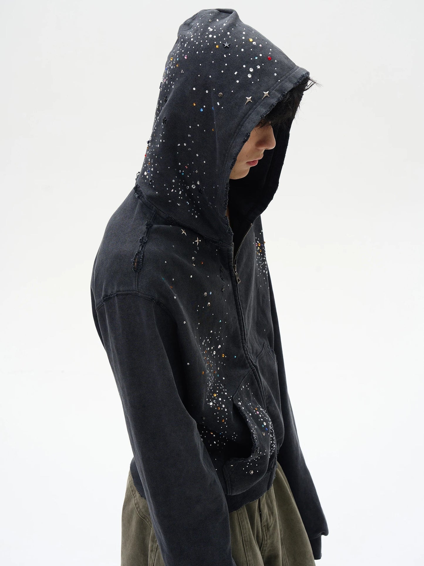 Trendy High-End Diamond Zipper Sweatshirt