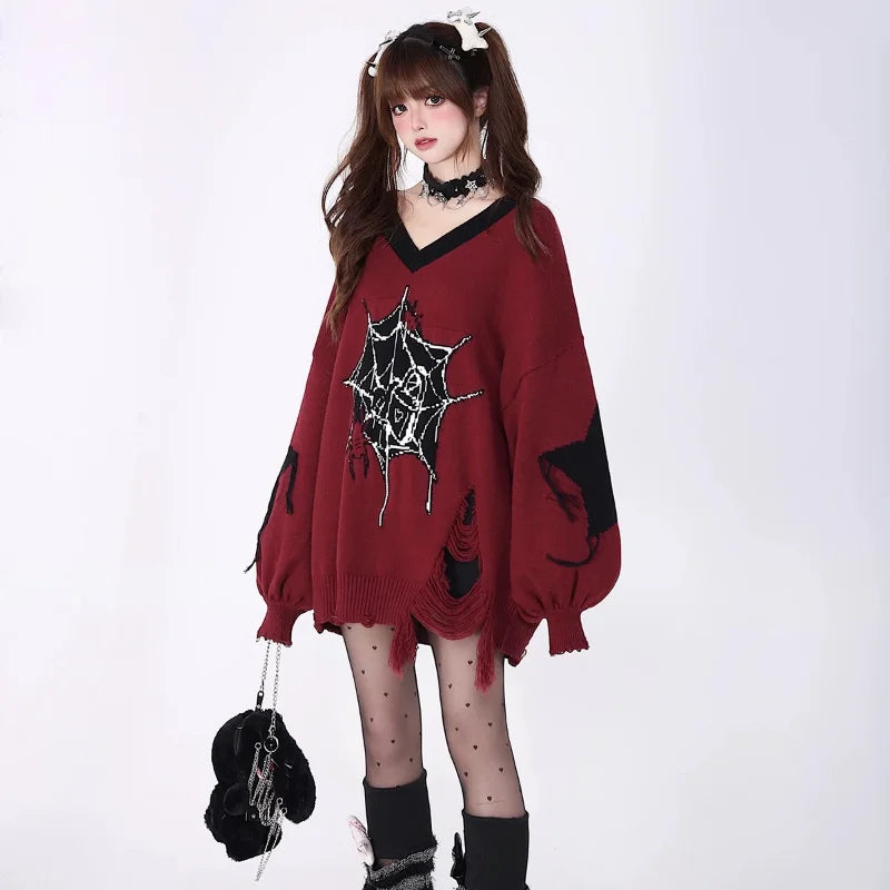 Y2K Spider Gothic Knitted Sweater