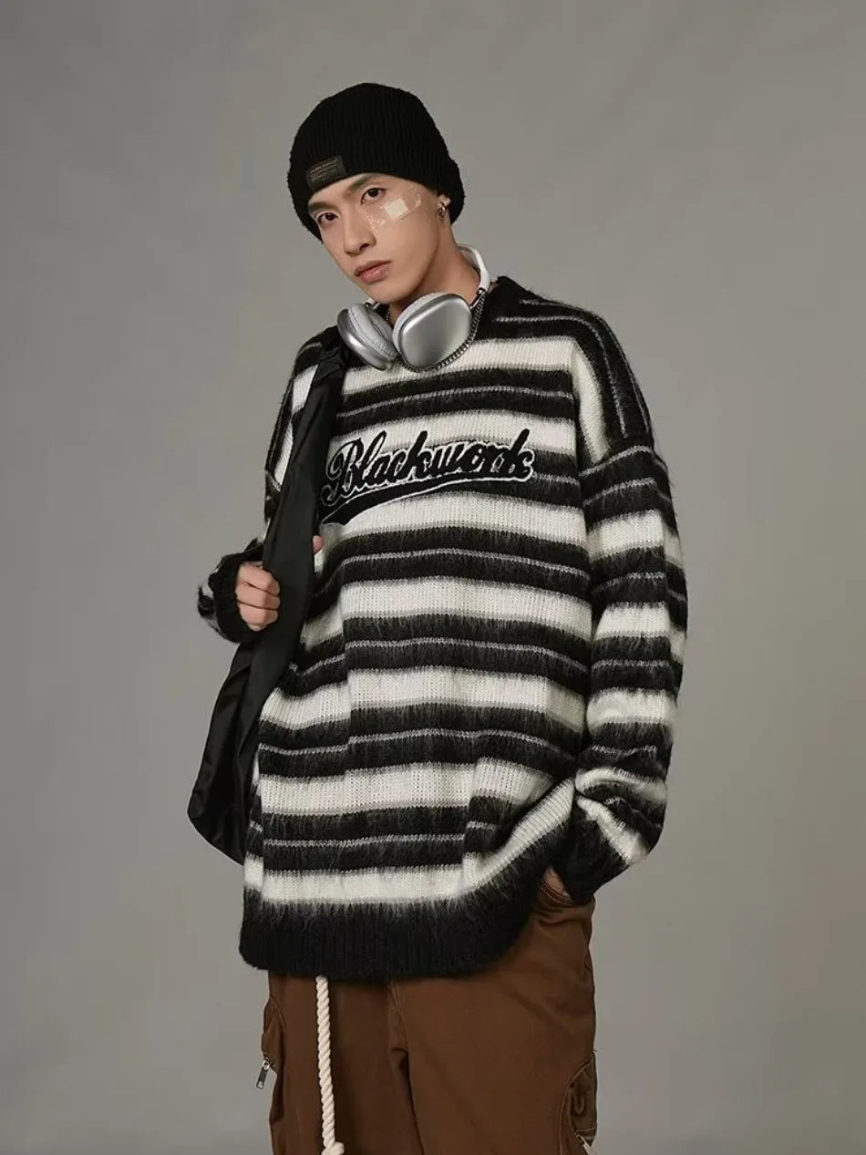 Vintage American Style Striped Knitted Sweater