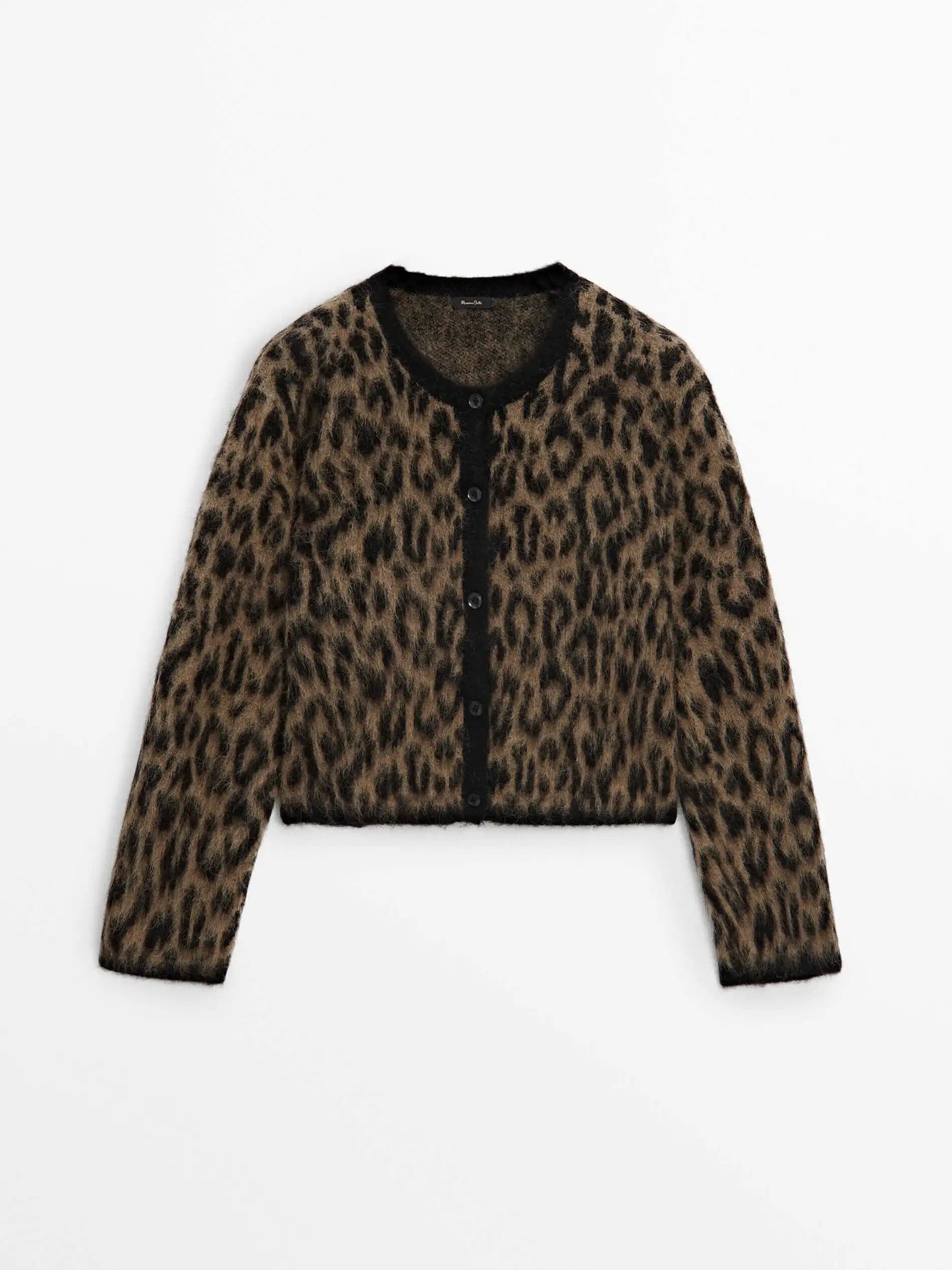 Ethereal Brown Leopard Print Round Neck Cardigan