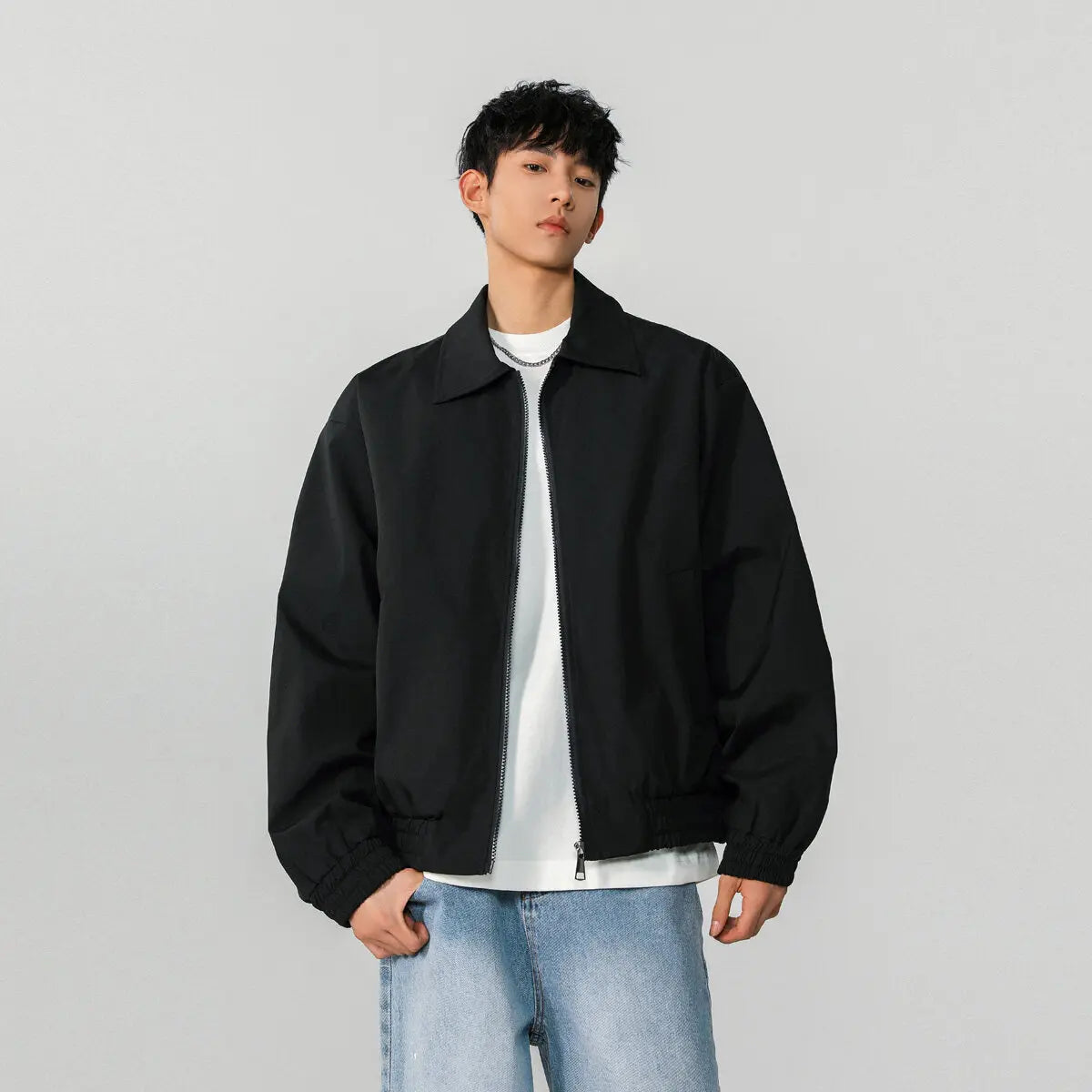 Classic Solid Color Casual Zip-Up Jacket