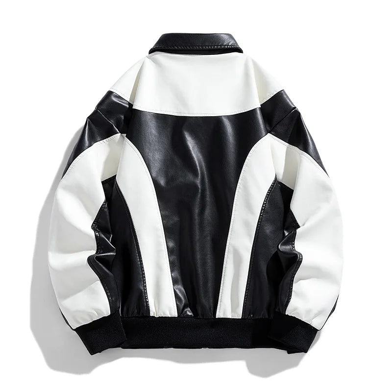 Contrast Colors Leather Biker Jacket