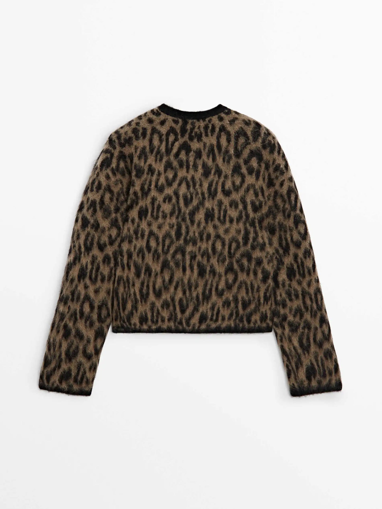 Ethereal Brown Leopard Print Round Neck Cardigan