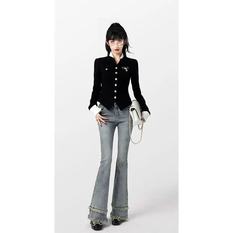 Women Slim Fit Color Blocked Cardigan