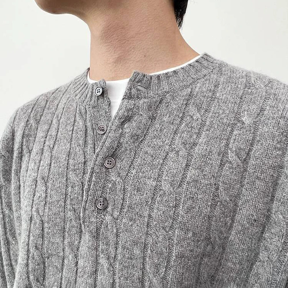 Premium Casual Henley Cable Knit Sweater