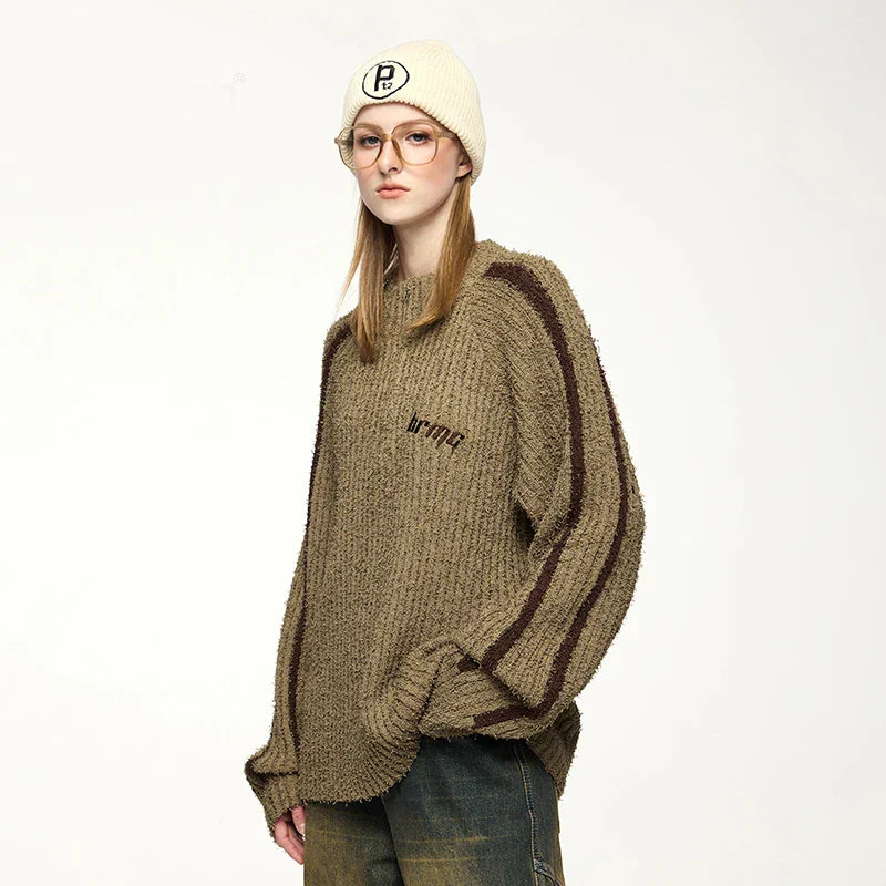 Model wearing the brown Textured Stripe Sweater