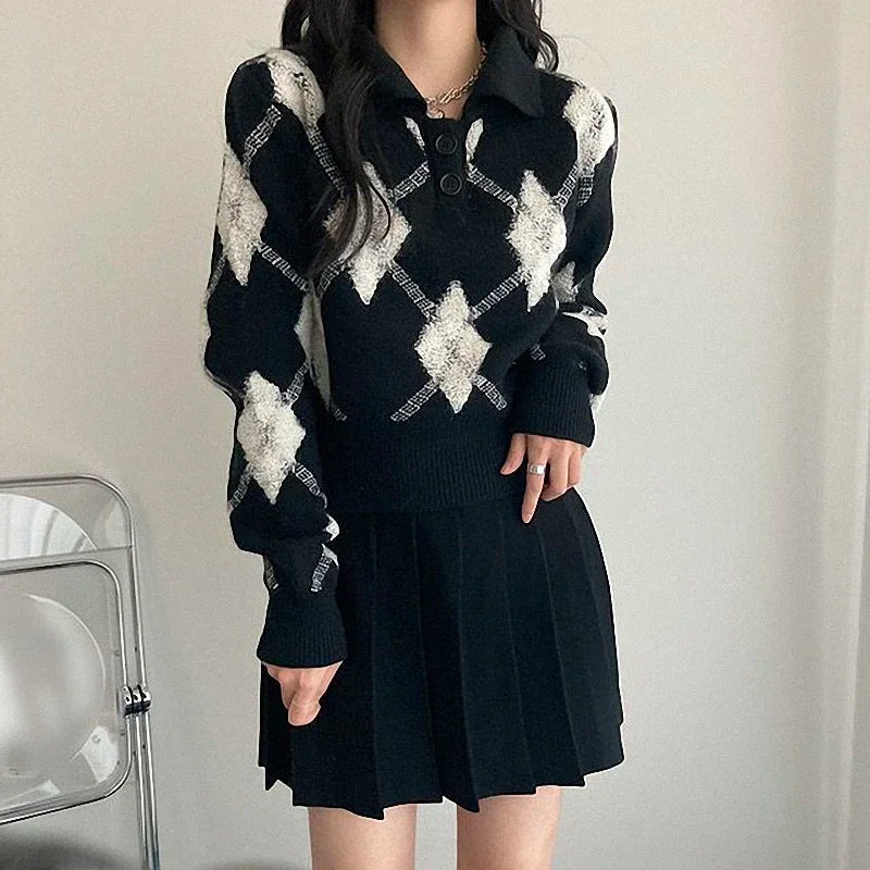 Vintage Turn Down Collar Ulzzang Sweater
