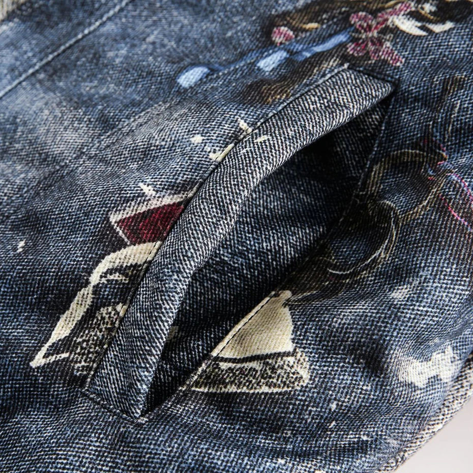 Abstract Chain Detail Denim Jacket