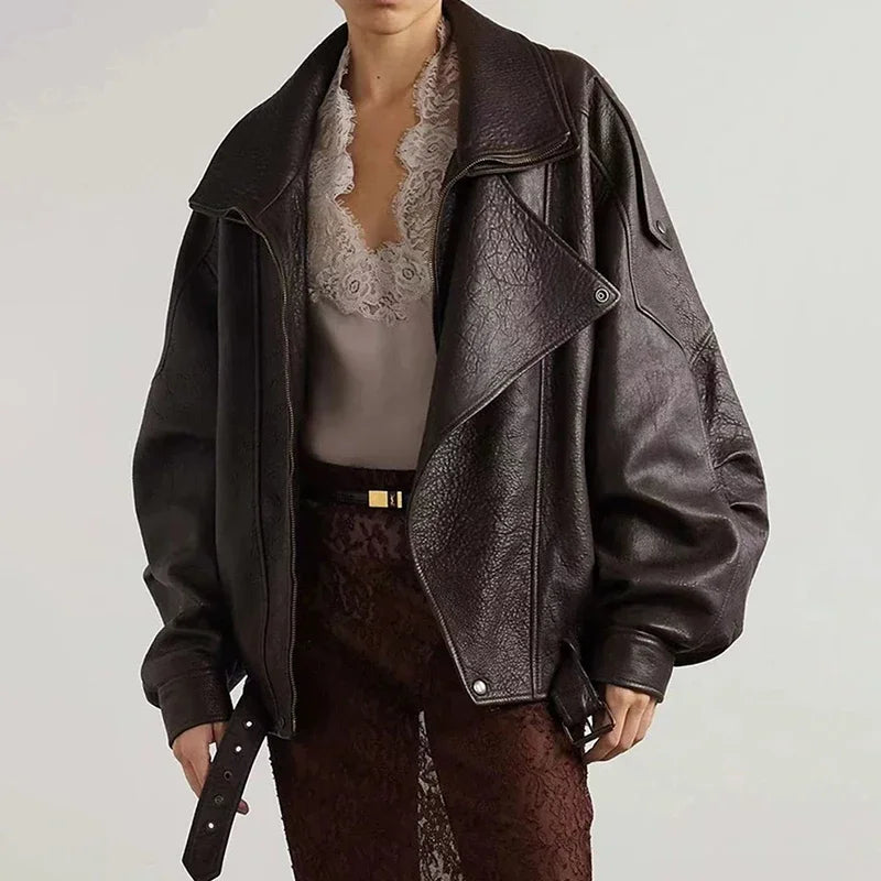 Women Oversized Genuine Leather Jacket